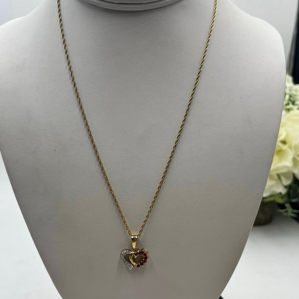Ross Simon RSE 925 Ruby Diamond Sterling Silver Vermeil Heart‎ Pendant Necklace